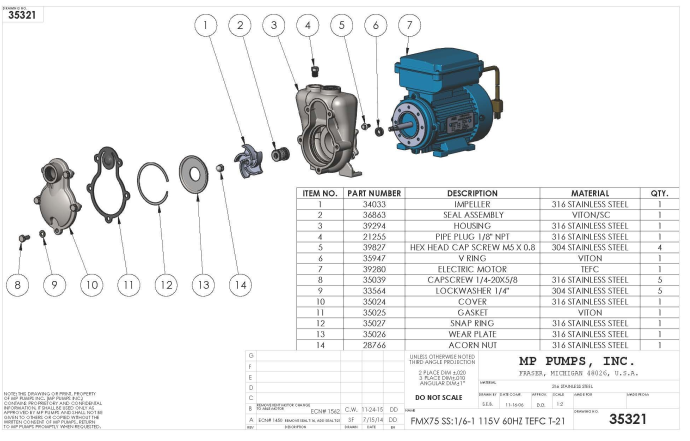 FMX75 SS:1/6-1 115V 50/60 TENV